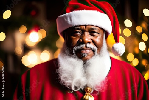 Black man dressed as Santa Claus. Generative Ai