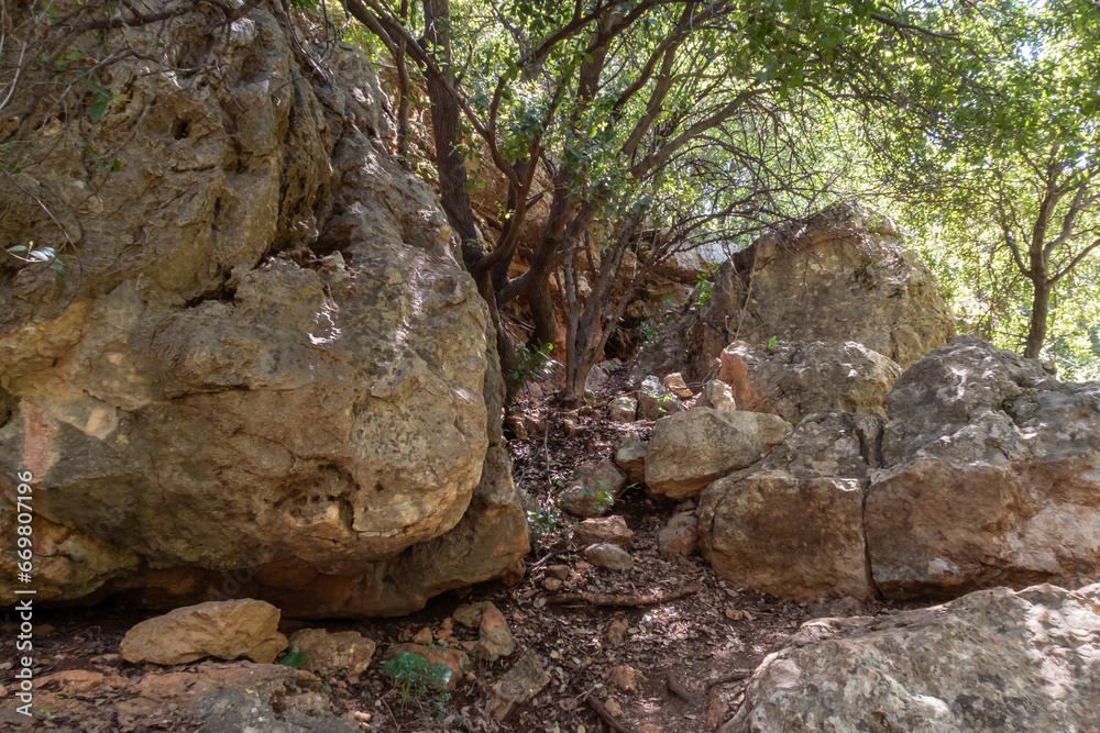 The Nahal Amud National Natural Park in Western Galilee in northern Israel The Nahal Amud National Natural Park in Western Galilee in northern Israel