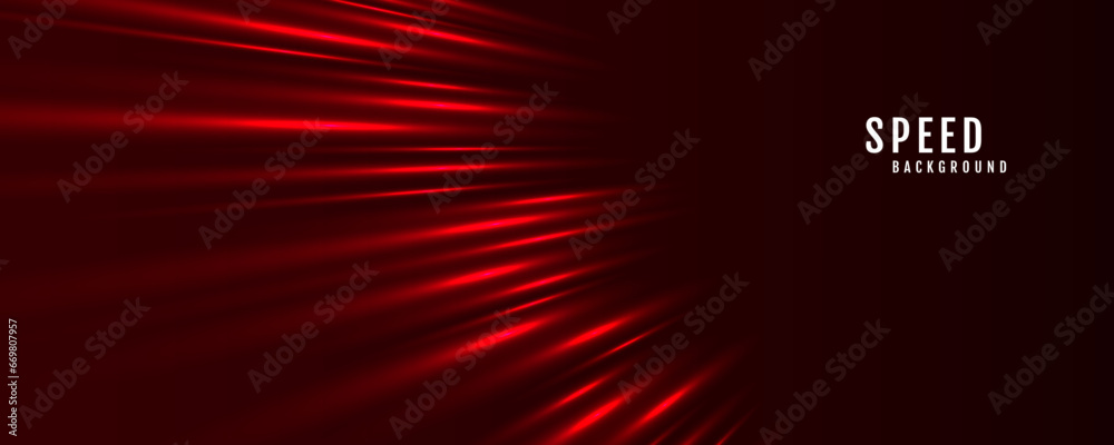 3D red techno geometric background on dark space with glow lines motion effect decoration. Modern graphic design element panoramic high speed style concept for banner, flyer, card, or brochure cover - obrazy, fototapety, plakaty 