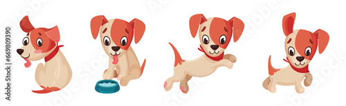 Funny Puppy Dog Character Engaged in Different Activity Vector Set