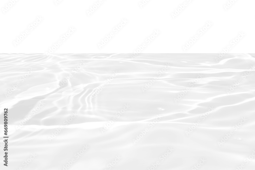 Fototapeta premium Defocus blurred transparent white colored clear calm water surface texture with splashes reflection. Trendy abstract nature background. Water waves in sunlight with copy space. Blue watercolor shine.