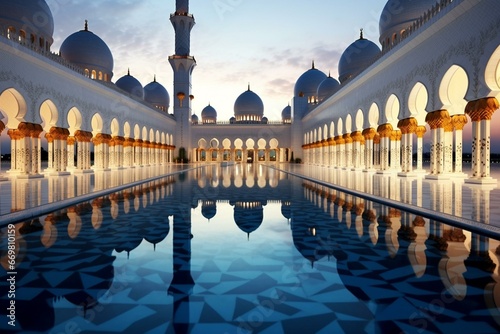 The magnificent mosque in Abu Dhabi. Generative AI photo
