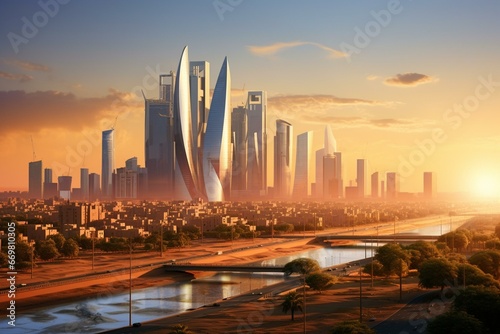 Morning view of Riyadh's King Abdullah Financial District. Generative AI photo
