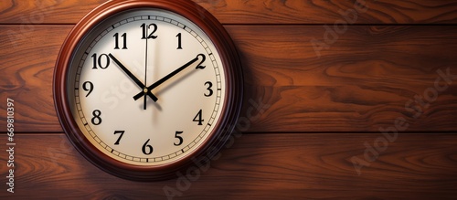 Wooden wall clock at 12 am or 12 pm photo