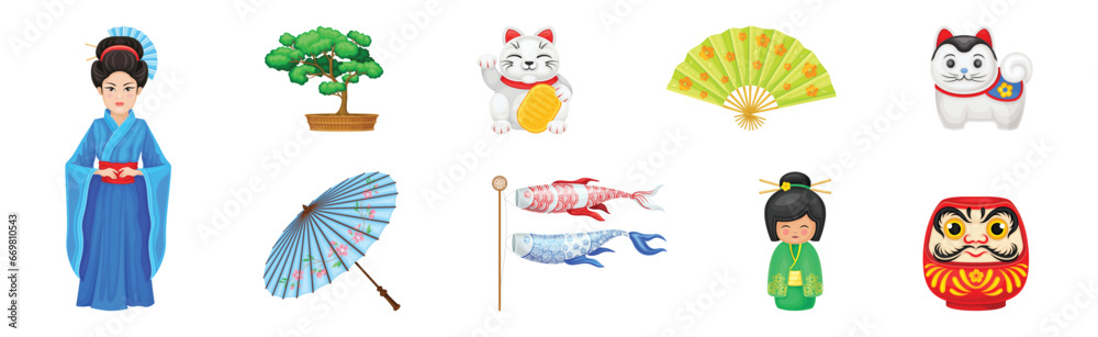 Japan Traditional Object and Famous Symbols Vector Set