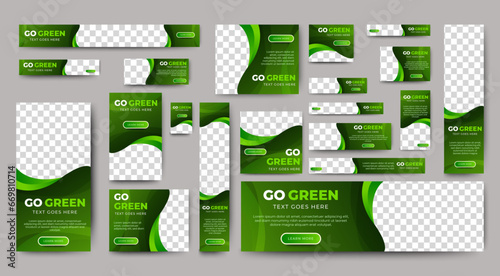 Nature banner design web template Set, Horizontal header web banner. Modern Gradient green cover header background for website design, Social Media Cover ads banner, flyer, invitation card
