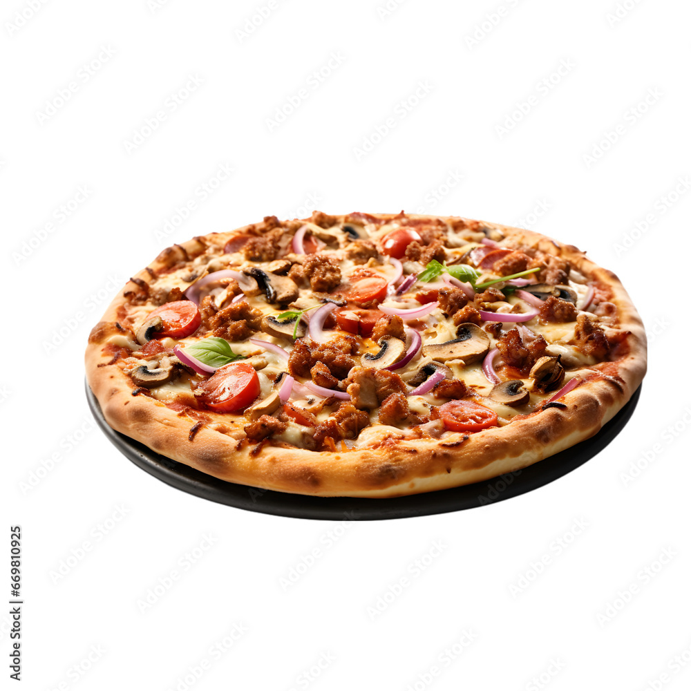 Supreme pizza with all the toppings, isolated on transparent background
