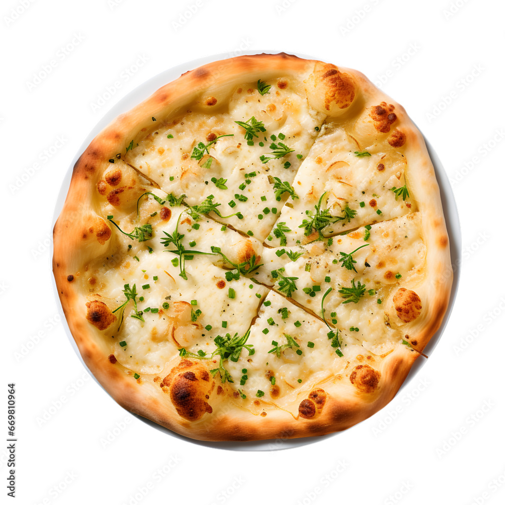 White pizza with ricotta and garlic, isolated on transparent background White pizza with ricotta and garlic, isolated on transparent background
