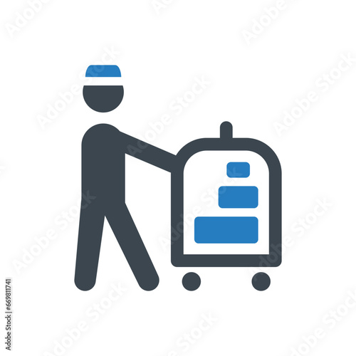 Luggage trolley vector icon