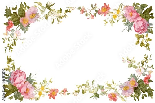 Blossoming elegance. Vintage watercolor floral frame for cards and invitations. Nature romance. Botanical illustration ideal for greeting card with white background © Thares2020