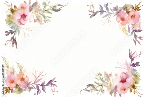 Blossoming elegance. Vintage watercolor floral frame for cards and invitations. Nature romance. Botanical illustration ideal for greeting card with white background