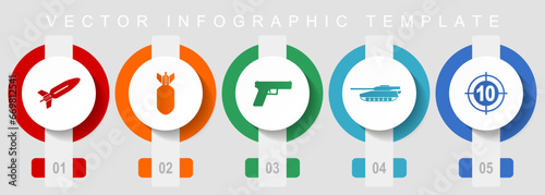 War flat design icon set, miscellaneous icons such as missle, bomb, gun, tank and target, vector infographic template, web buttons collection