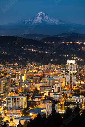 Portland Oregon Skyline / Cityscape under Mount Hood