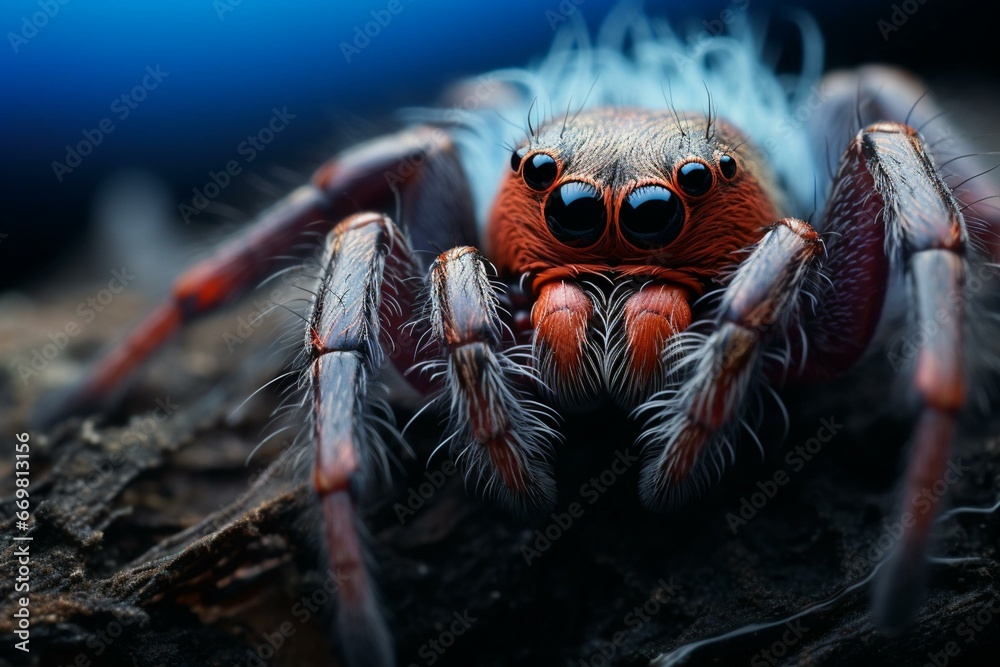close-up of a fuzzy arachnid. Generative AI