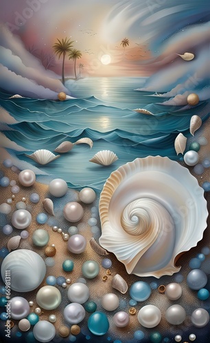 Abstract background of shells and pearls