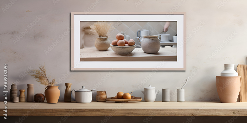 Frame Mockup Kitchen Images,Beautiful Still Life Framed Vertical Poster,A picture of a jar of tomatoes on a table with a picture of a fruit on it.