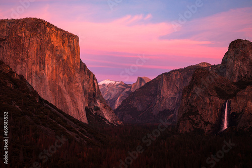 Tunnel View at Yosemite National Park During Vibrant Sunrise 