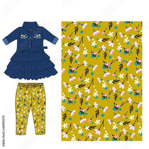 denim frocks with leggings cute flower print 