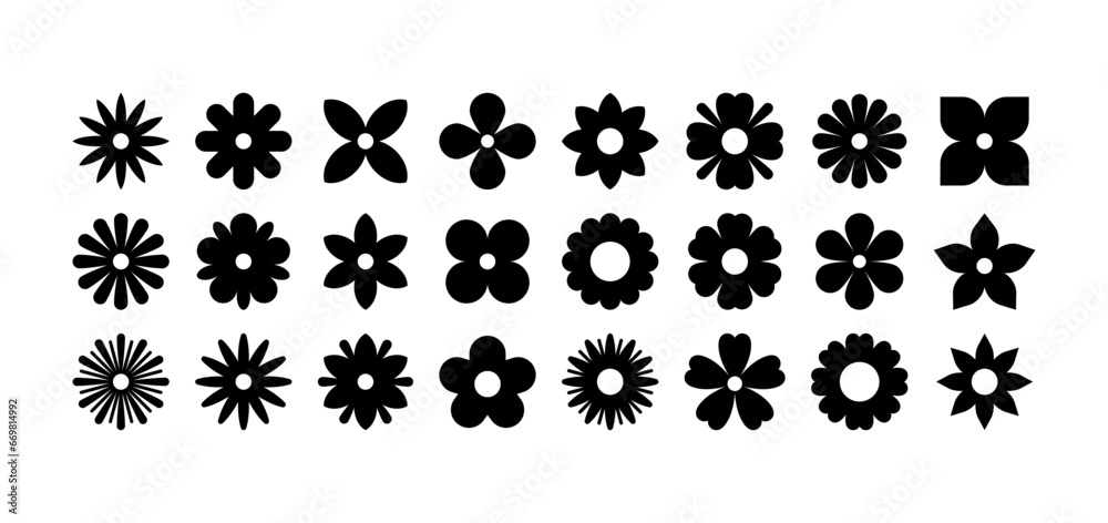 flower shape silhouettes , radial flower , flat flower , modern trendy minimalist basic brutalist element shapes vector illustration