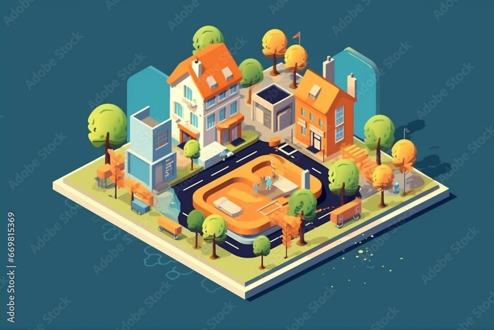 Isometric flat concept of property investment. Generative AI