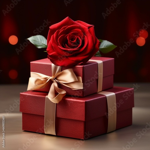 A red gift box with roses on it