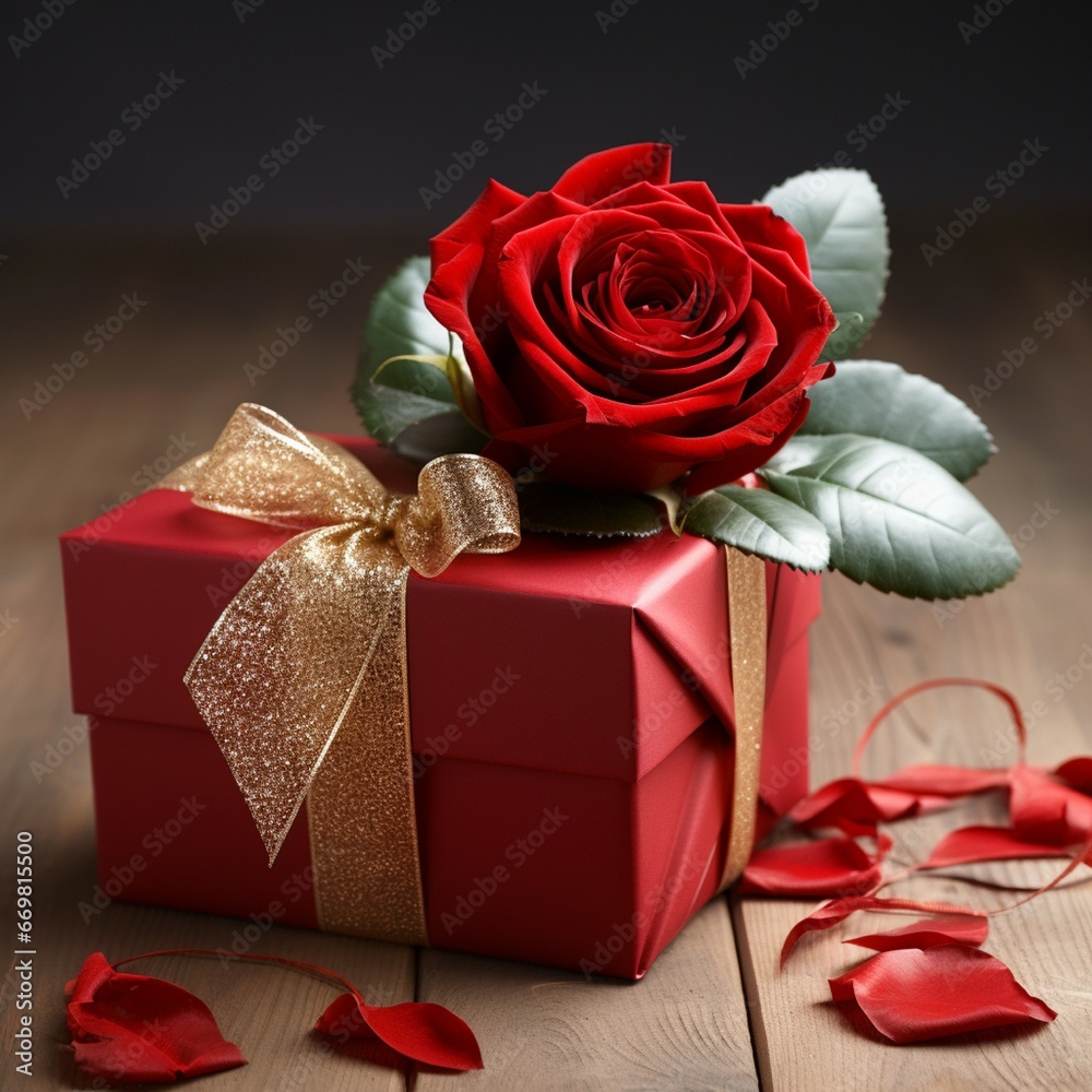 A red gift box with roses on it A red gift box with roses on it