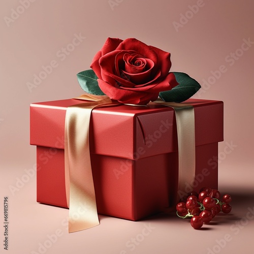 A red gift box with roses on it