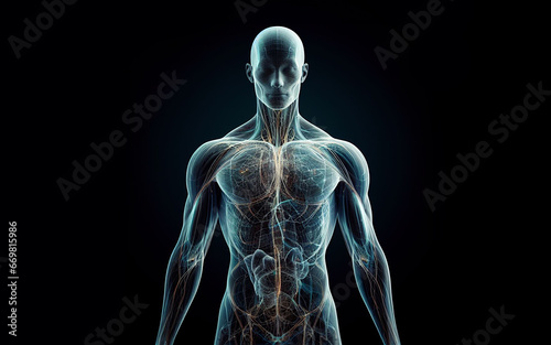 Transparent human body structure  muscles human bone structure X ray image of the upper half of the bone