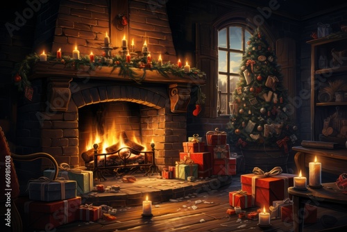 Artistic concept painting of a beautiful festively decorated home with Christmas tree