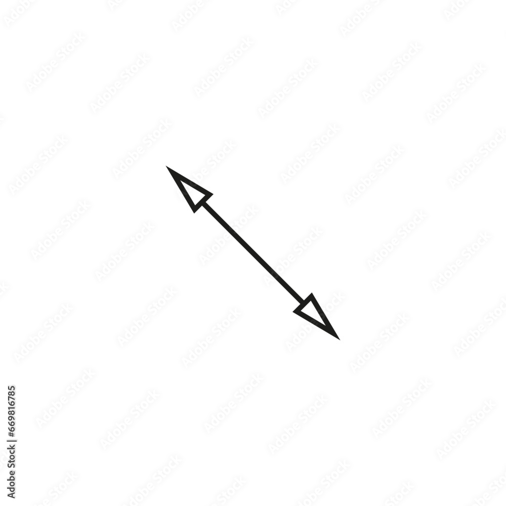 Dual double ended arrow. Geometric mathematical thin short straight diagonal two sided arrow. Dual double ended arrow. Geometric mathematical thin short straight diagonal two sided arrow.