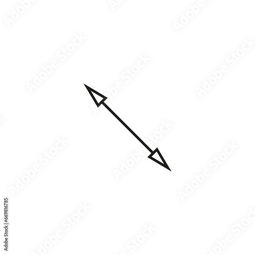 Dual double ended arrow. Geometric mathematical thin short straight diagonal two sided arrow.