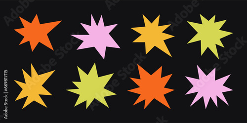 Abstract Retro Stars Shapes and Funky Groovy Sparks Forms. Vector Geometric Elements in Cartoon 90s Style