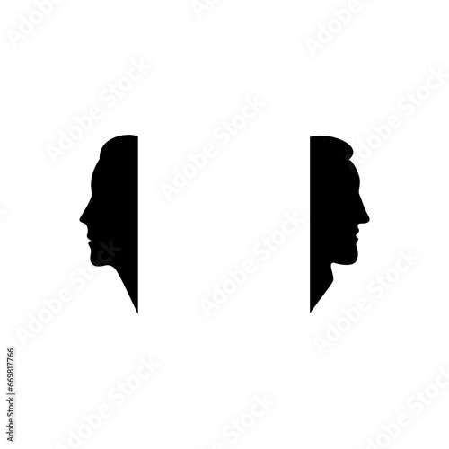 Silhouettes of the face and head of an adult man and woman.