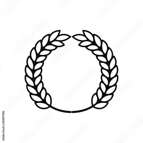 Laurel or ear of wheat wreath. Round frame of two wheat plants or laurel branches.