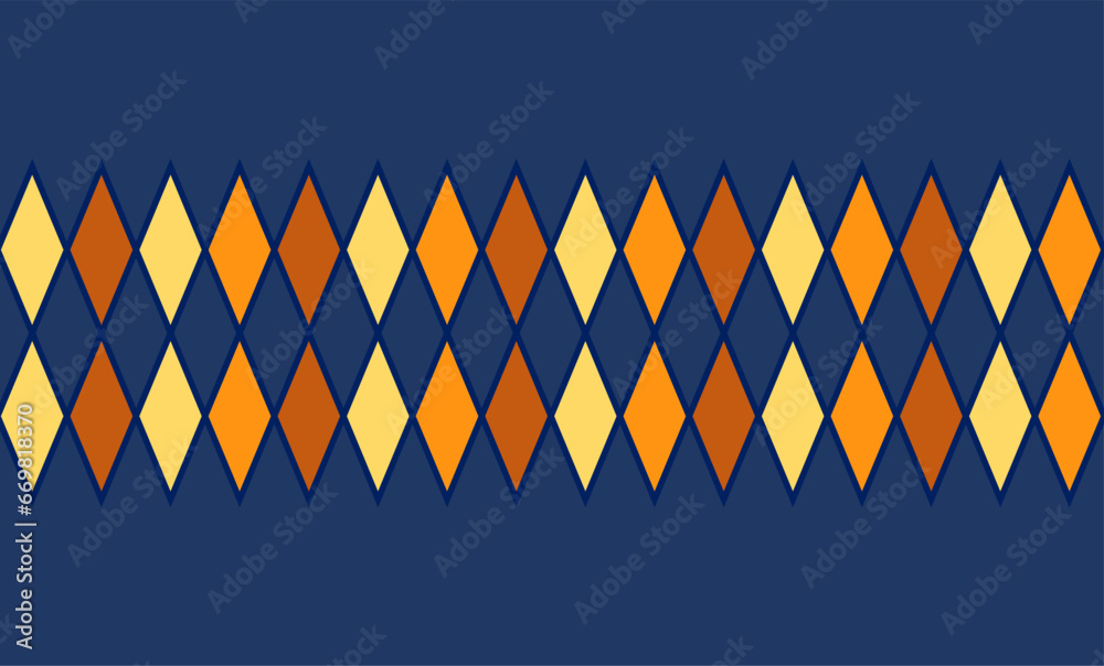 Obraz premium brown, yellow and orange diamond repeat seamless on blue background, fabric print design, wallpaper, backdrop, t-shirt screen paint, Oktoberfest 