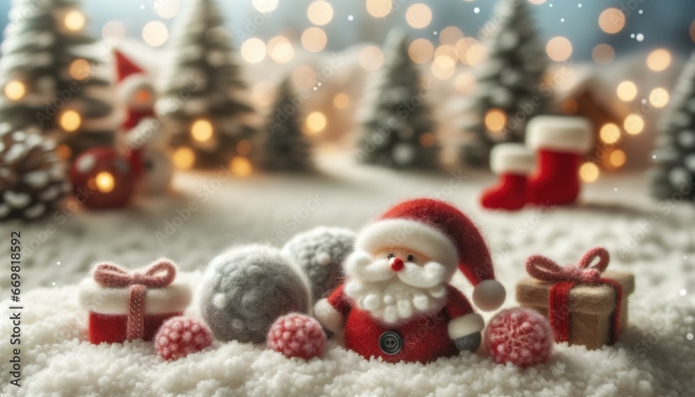 Peaceful Winter Backdrop with Fuzzy Santa Elements Peaceful Winter Backdrop with Fuzzy Santa Elements