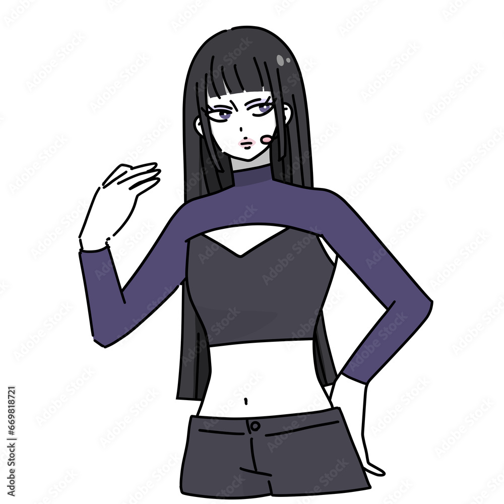 Fototapeta premium k-pop風女性アイドル（黒髪ロングストレート、へそ出しクロップドトップス）