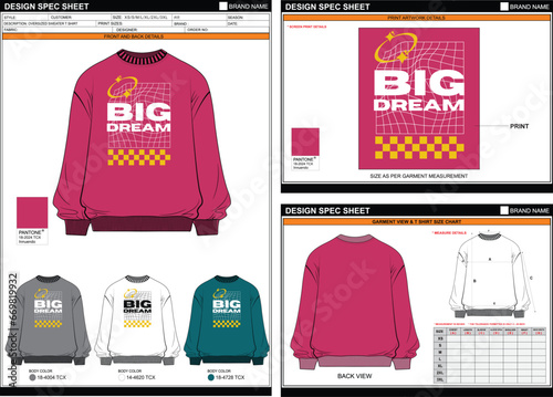 MOTIVATIONAL BIG DREAM STREETWEAR VECTOR DIGITAL DTG DTF HEAT TRANSFER STICKER SUBLIMATION PRINT UNISEX OVERSIZED SWEATER T SHIRT TECHPACK MEASUREMENT LAYOUT TEMPLATE DESIGN