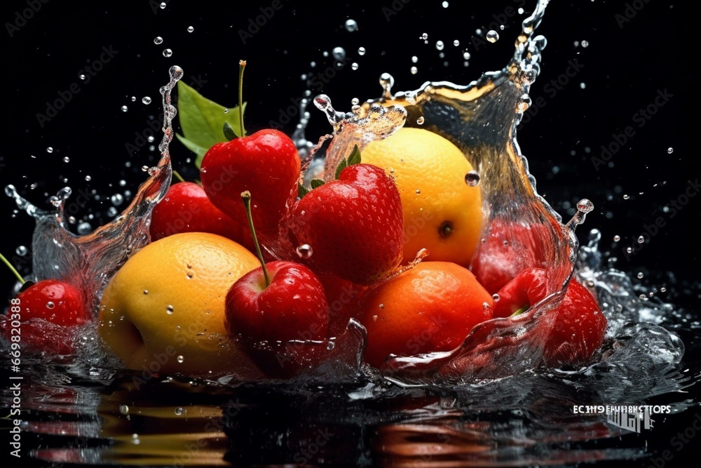 Fototapeta premium Fresh ripe fruits soaked in refreshing water. Generative AI