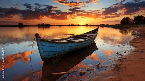 Lakeside boat at sunset