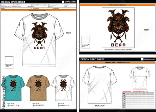 FUNNY BEAR STREETWEAR VECTOR DIGITAL DTG DTF HEAT TRANSFER STICKER SUBLIMATION MEN BOYS REGULAR SHORT SLEEVE TECHPACK MEASUREMENT LAYOUT TEMPLATE DESIGN