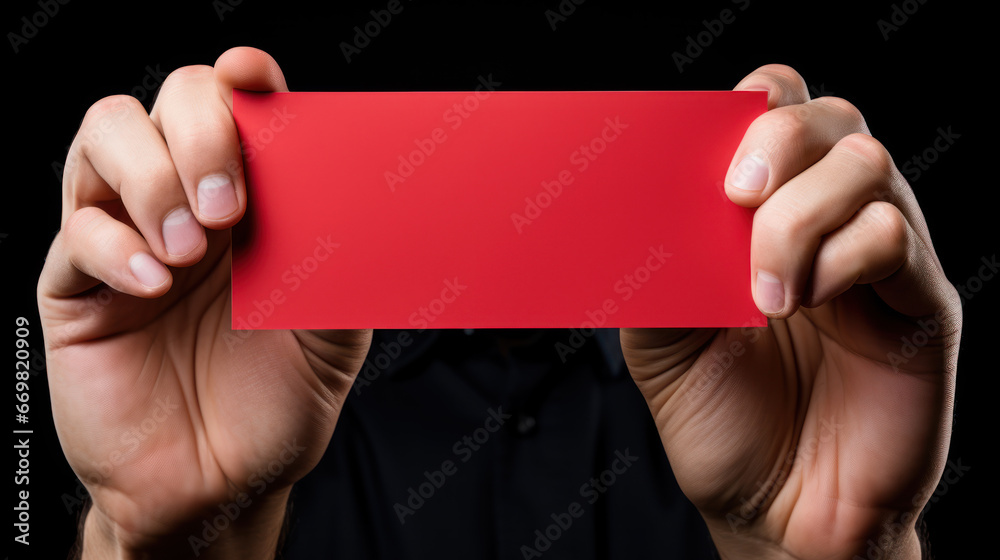 A pair of hands holding a blank red card A pair of hands holding a blank red card