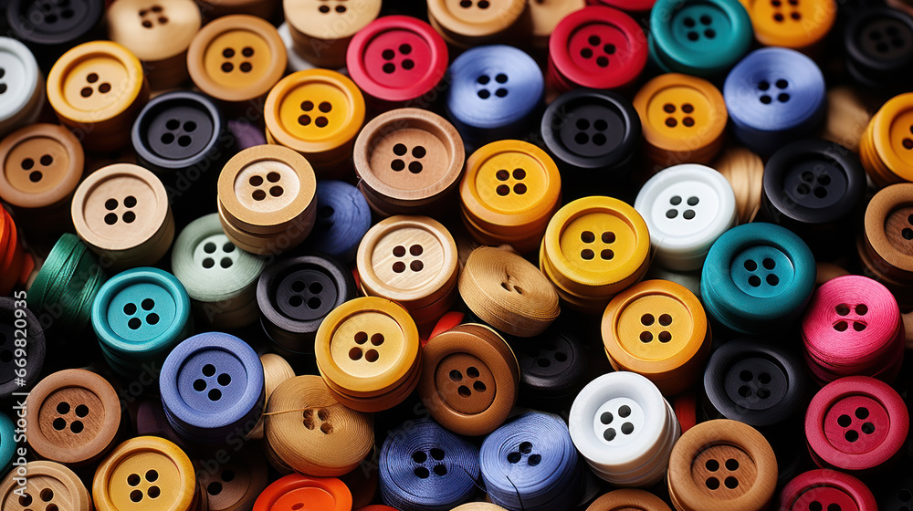 Fototapeta premium A collection of colorful buttons in various sizes and shades.