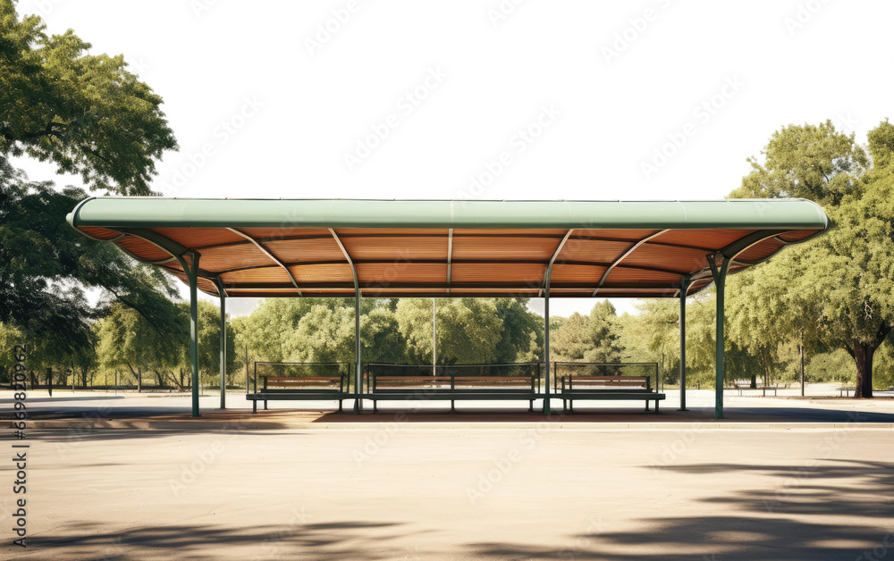 Tennis Court Shade Canopy With Bench 3D Character Isolated on Transparent Background PNG.