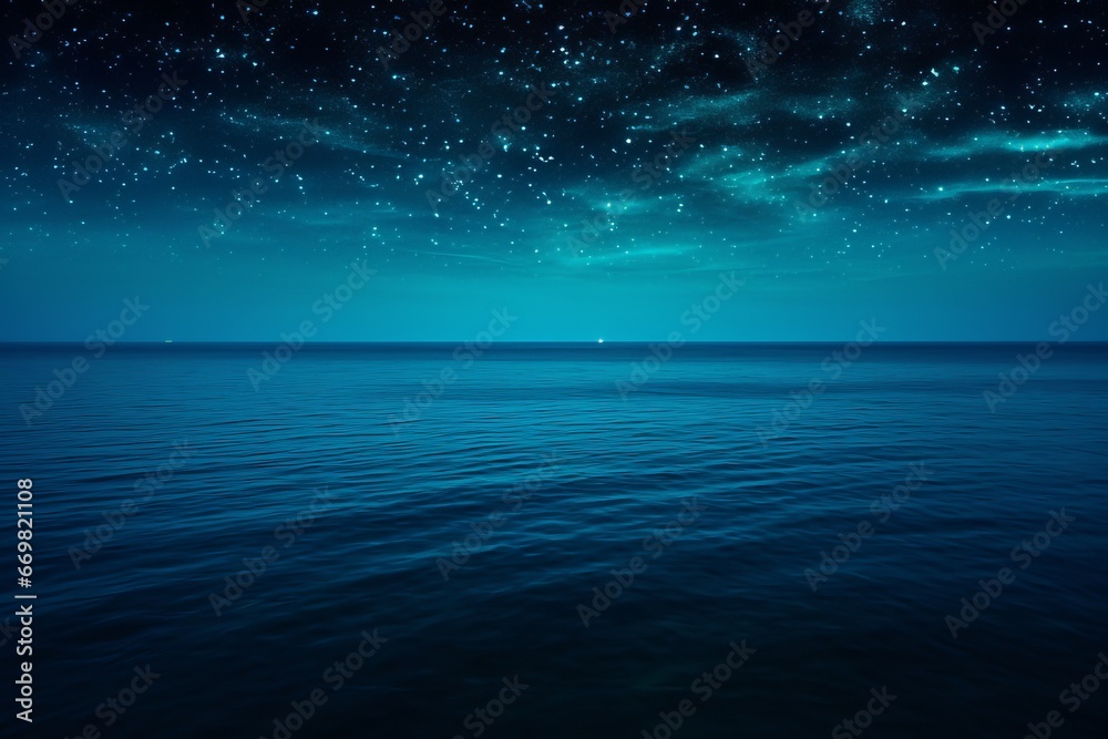 Fototapeta premium Breathtaking aerial view of a calm sea under a starry night, exuding peace and wonder.