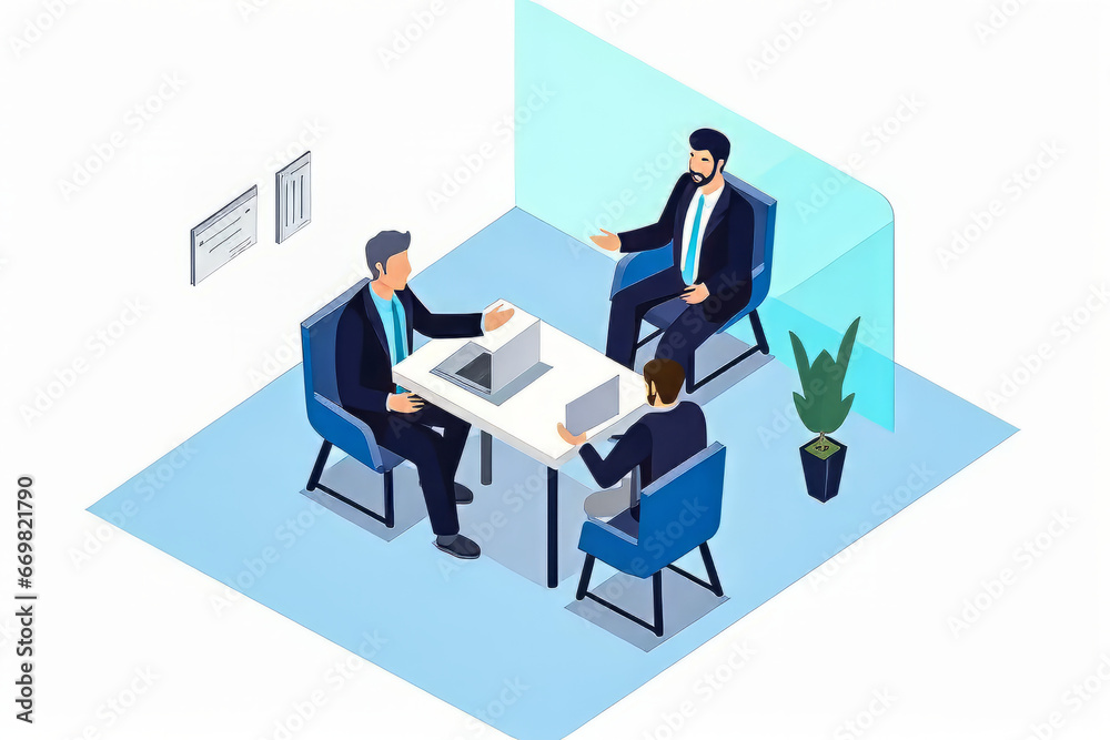 Isometric Professional Conversation Between Colleagues. Generated Image. A digital illustration of a professional conversation between colleagues in an isometric format. Isometric Professional Conversation Between Colleagues. Generated Image. A digital illustration of a professional conversation between colleagues in an isometric format.