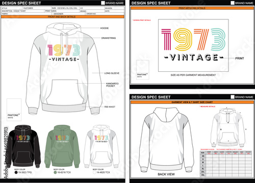 UNISEX REGULAR HOODIE 1973 VINATGE STREETWEAR VECTOR DIGITAL DTG DTF HEAT TRANSFER STICKER SUBLIMATION PRINT T SHIRT TECHPACK MEASUREMENT LAYOUT TEMPLATE DESIGN