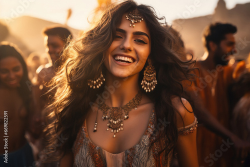 Beautiful indian woman in traditional costume lehenga choli,smiling © Niks Ads