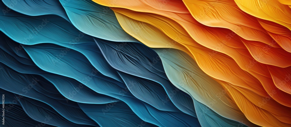 Textured surface resembling leaf with detailed gradient yellow orange and blue Textured surface resembling leaf with detailed gradient yellow orange and blue