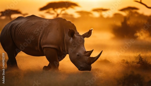 Rhinoceros in the sunset in Africa © Ümit